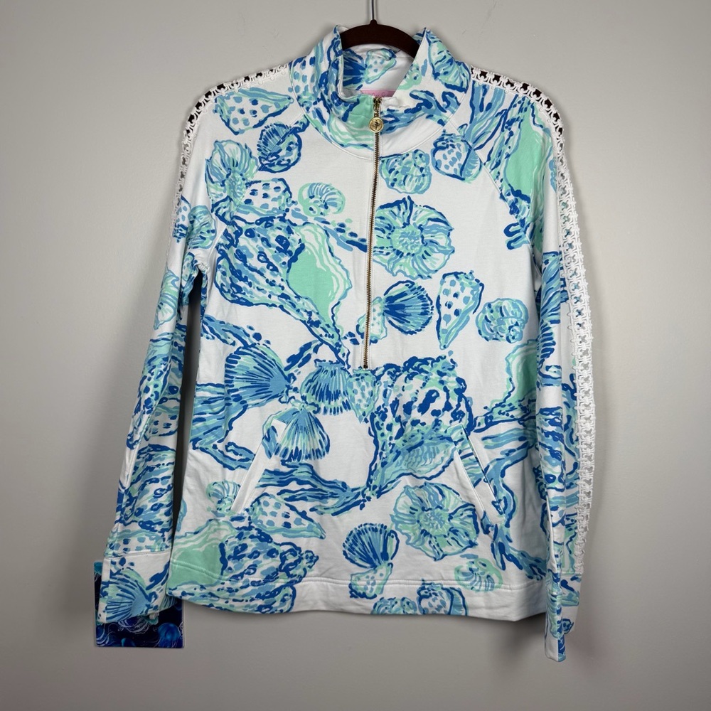 Lilly Pulitzer Skipper Popover Sweatshirt Lace Barefoot Princess Shell Medium